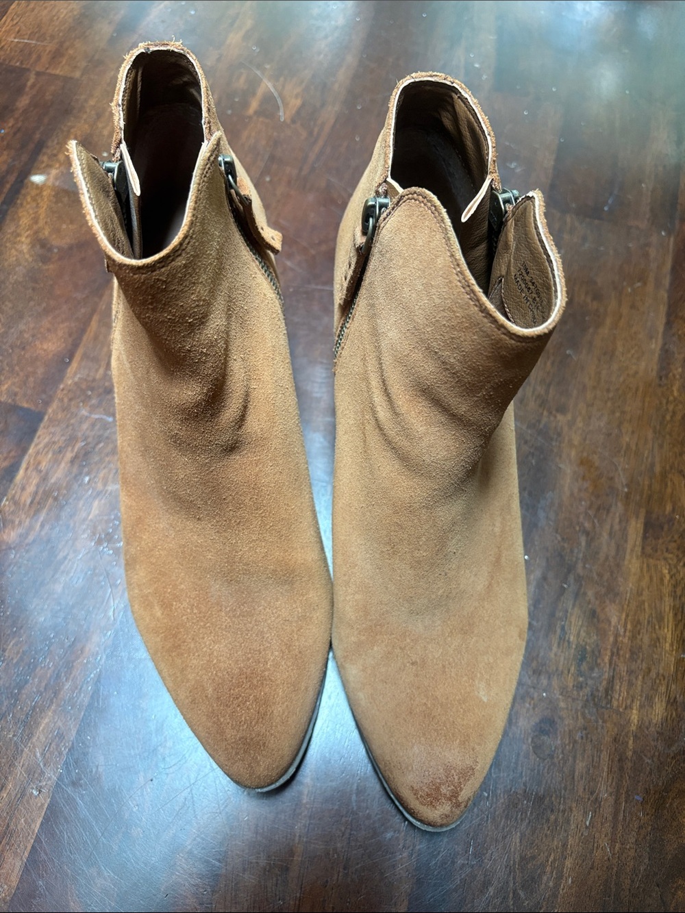 Frye Tan Suede Pointed Ankle Booties